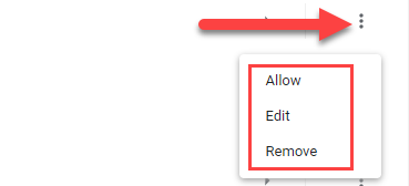 Изменение настроек сайта в списке уведомлений