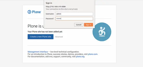 Создание нового сайта Plone в веб-интерфейсе