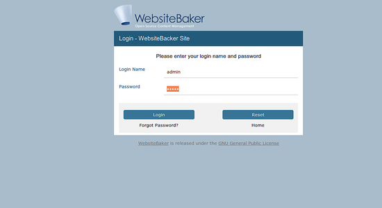 Страница входа в админку WebsiteBaker