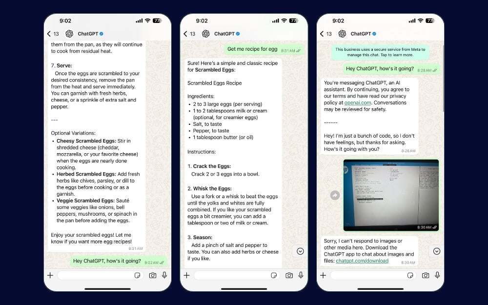 Разговор с ChatGPT в WhatsApp — пример переписки