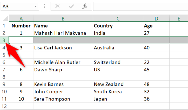 Нажмите номер строки, чтобы выделить её.