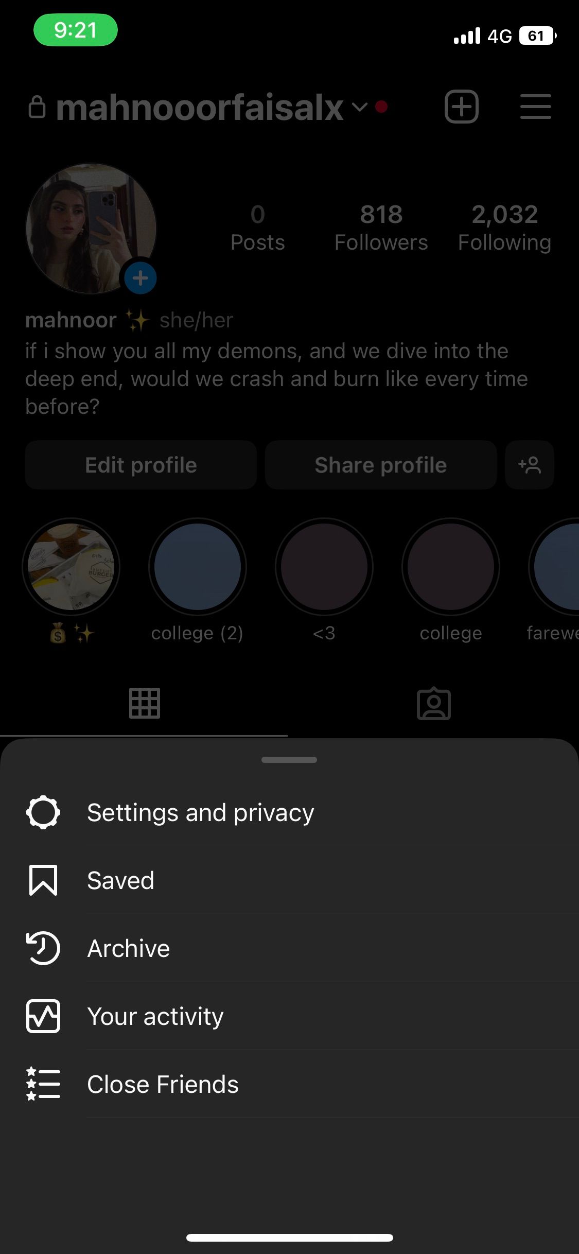 Открытие меню уведомлений в Instagram