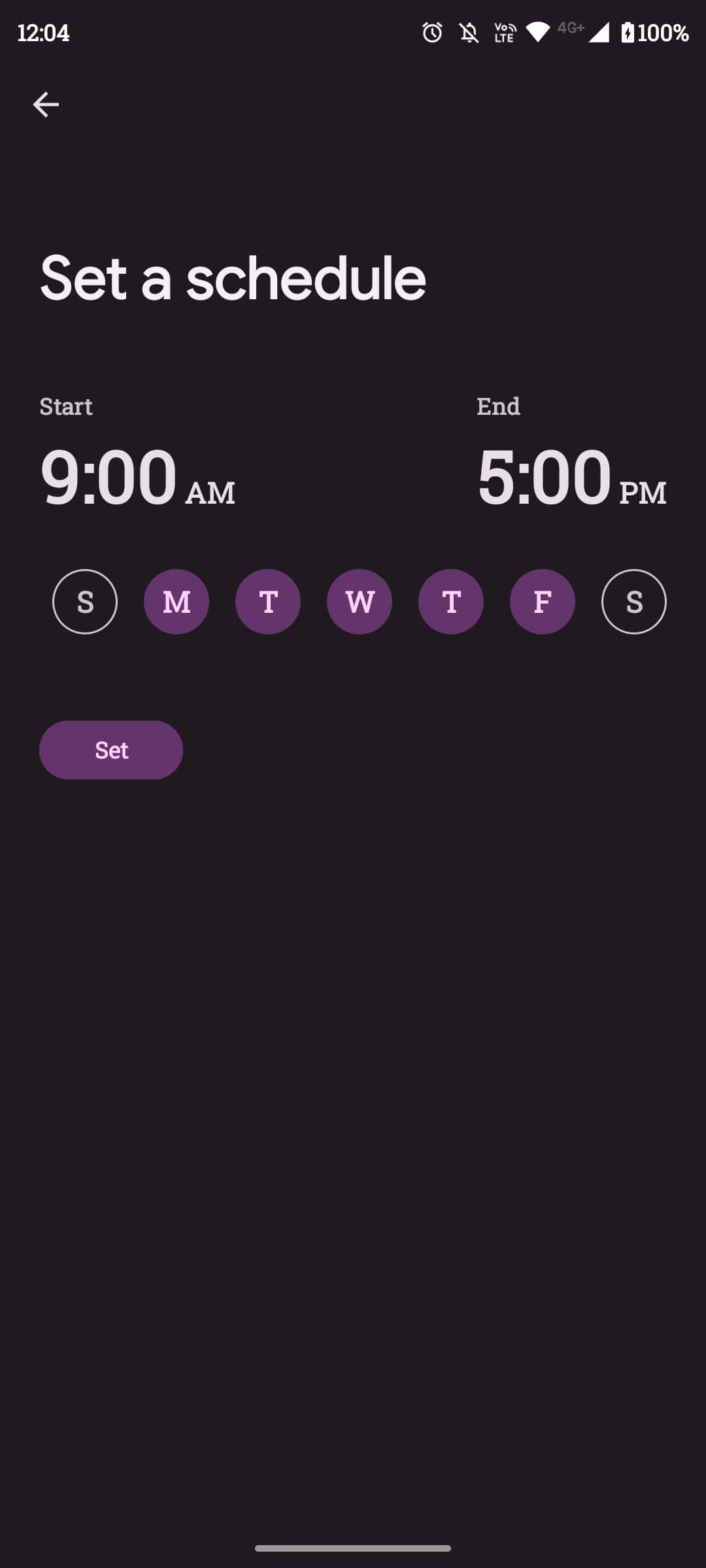 Выбор дня и времени для расписания (пример)