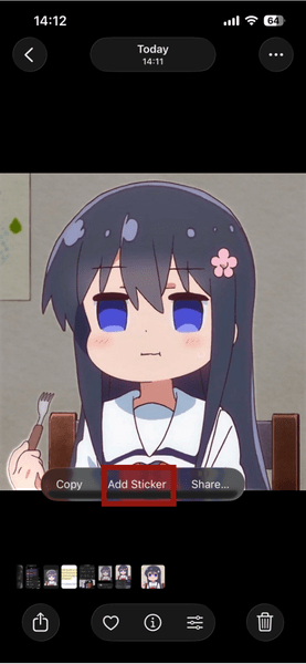 Добавление стикера из Фото в iMessage