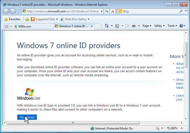 Сообщение о необходимости установки провайдера Windows Live ID