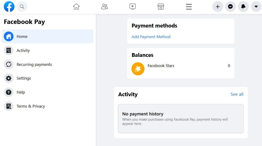 Иконка Facebook Pay и интерфейс оплаты на странице продавца