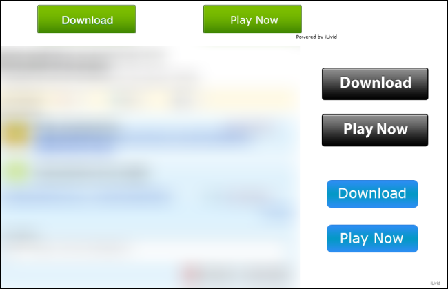 Пример поддельных кнопок скачивания на сайте с пиратским контентом