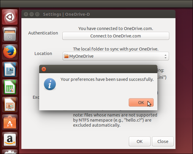Сообщение об успешном сохранении настроек