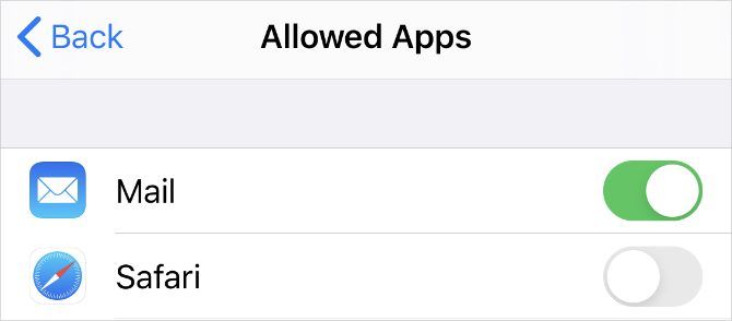 Список разрешённых приложений в настройках