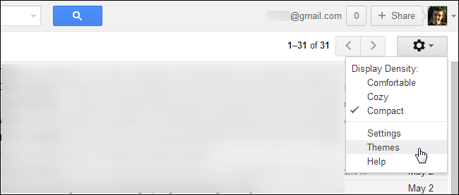 Окно выбора тем в Gmail