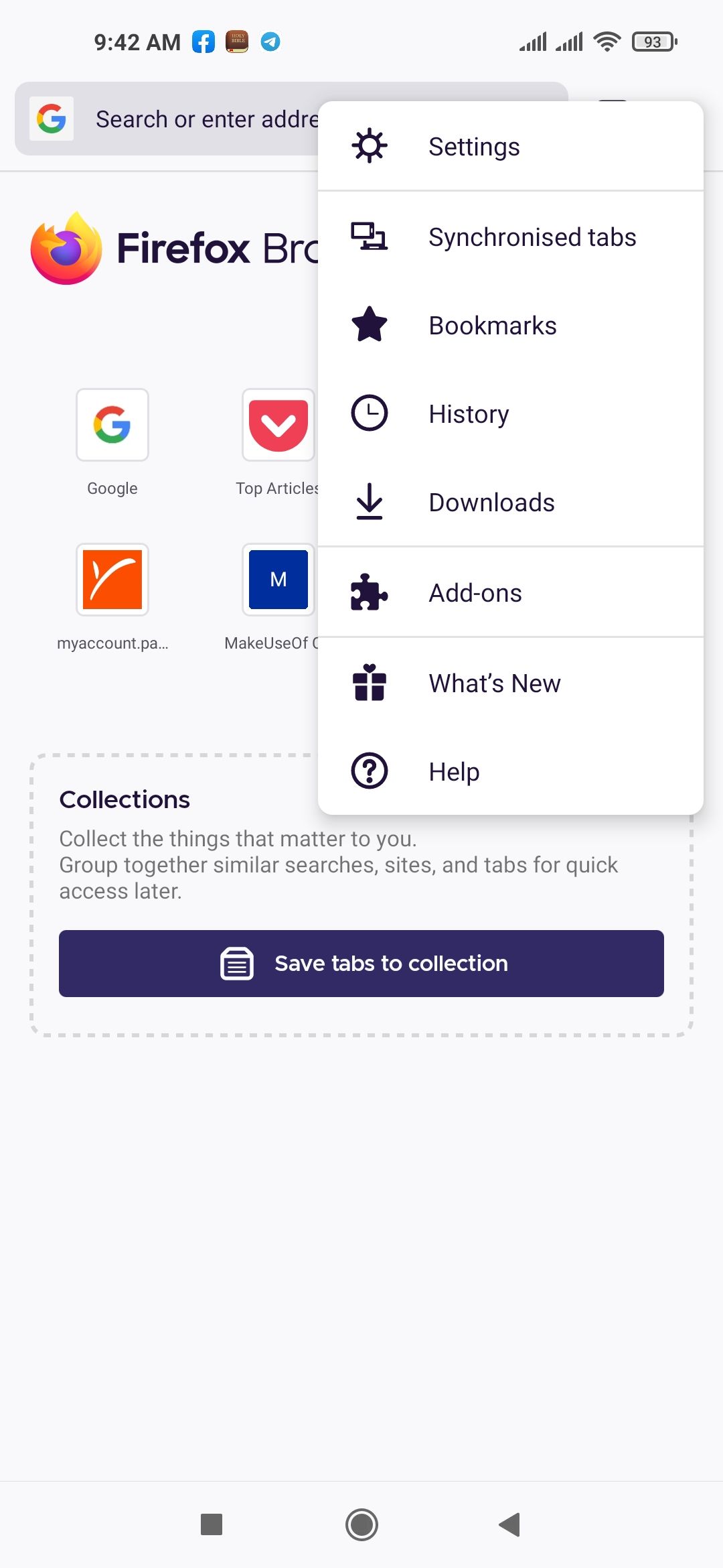 Мобильное меню Firefox