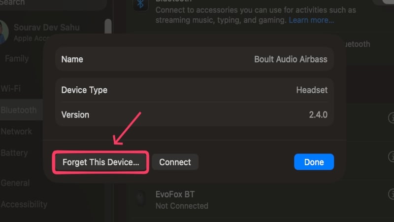 Подтверждение удаления Bluetooth-устройства