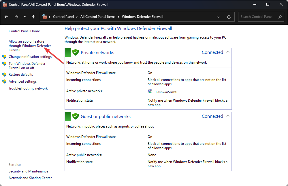 Разрешить приложение в брандмауэре Windows