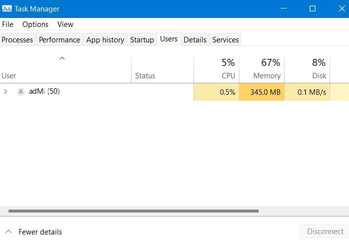Диспетчер задач: список пользователей и процессов