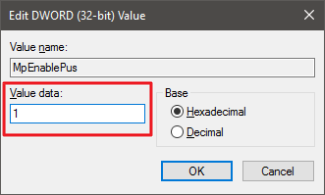 Установка значения MpEnablePus в 1