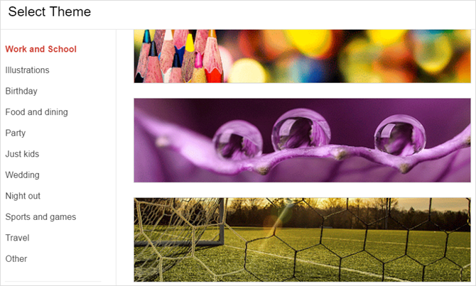 Выбор темы и изображений для оформления формы