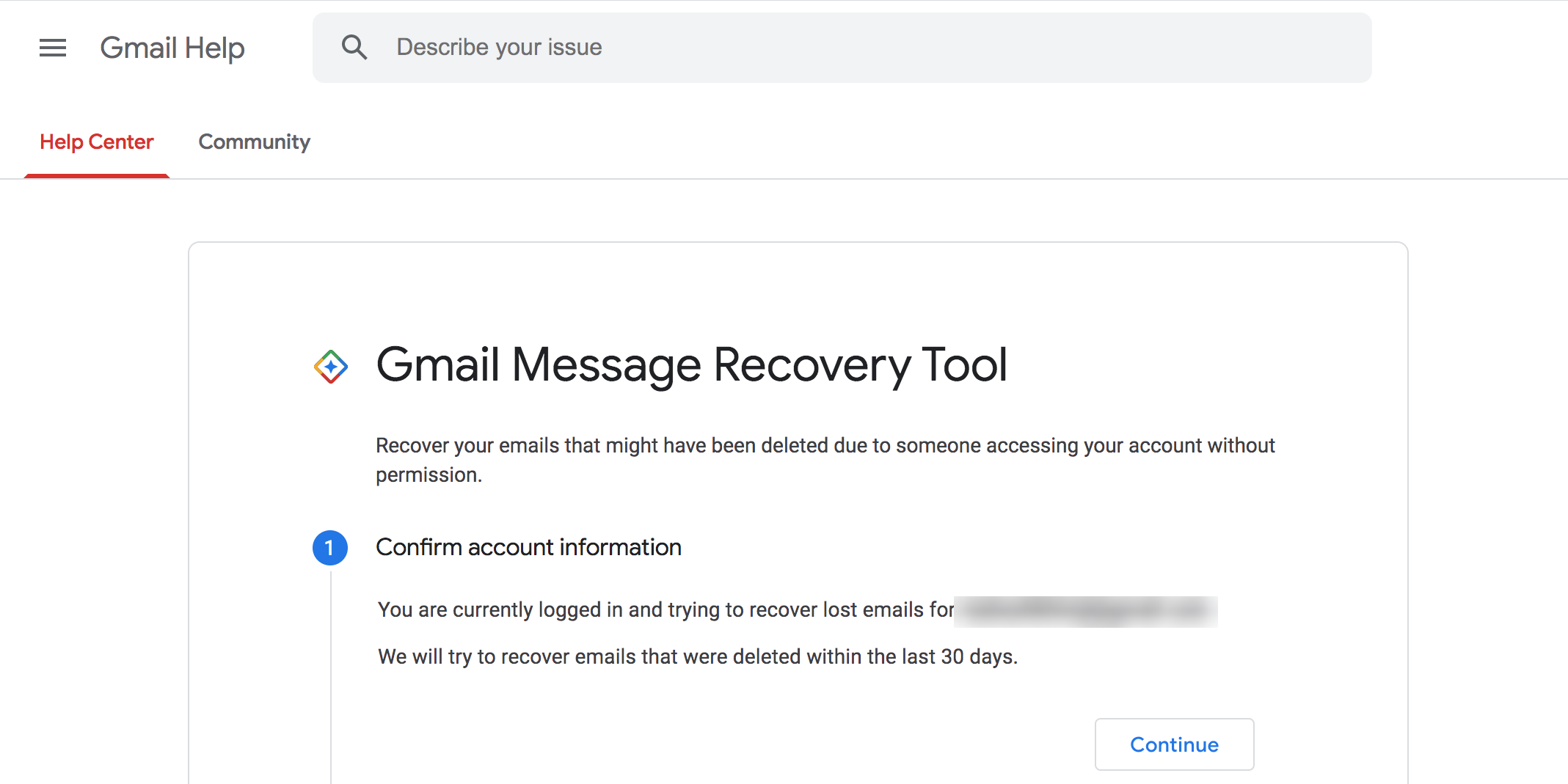 Инструмент восстановления сообщений Gmail