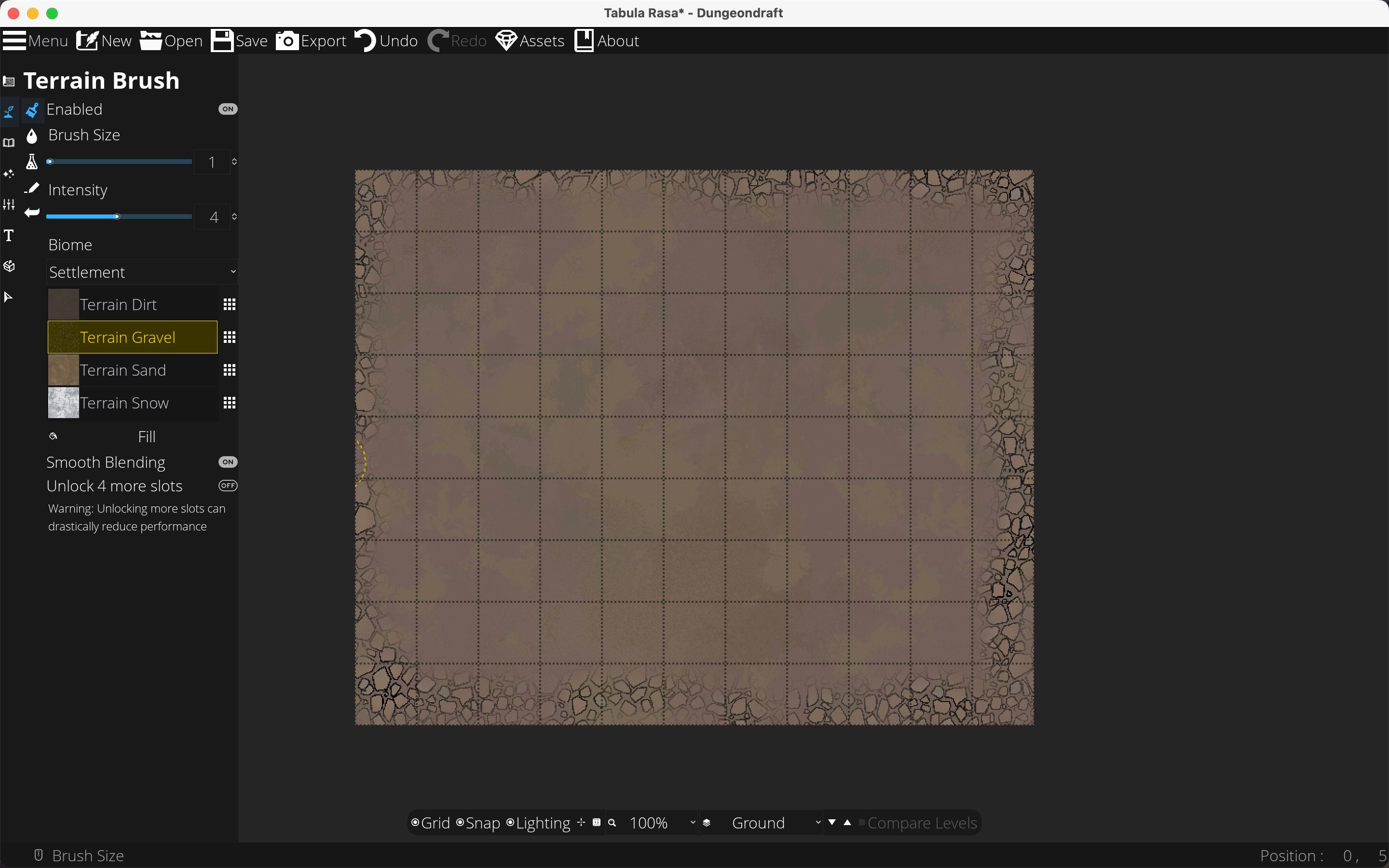 Painting on gravel terrain using the Terrain Brush tool in Dungeondraft