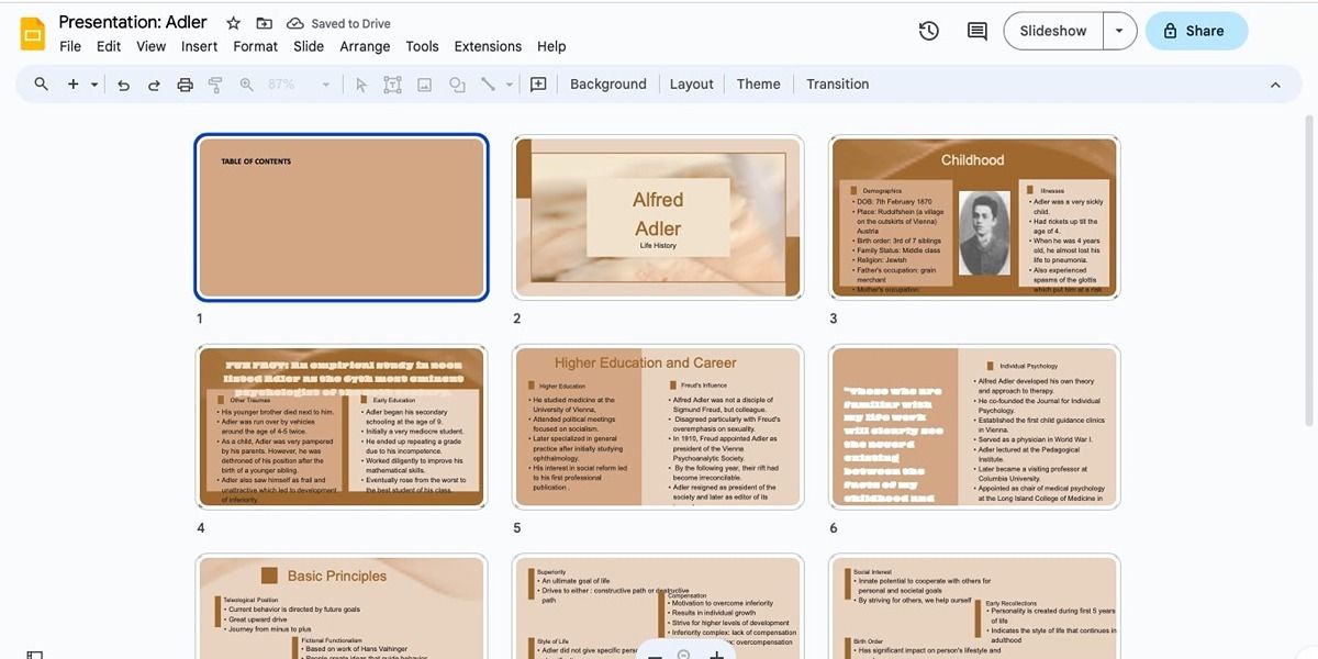 Перетаскивание слайда Оглавление в начало