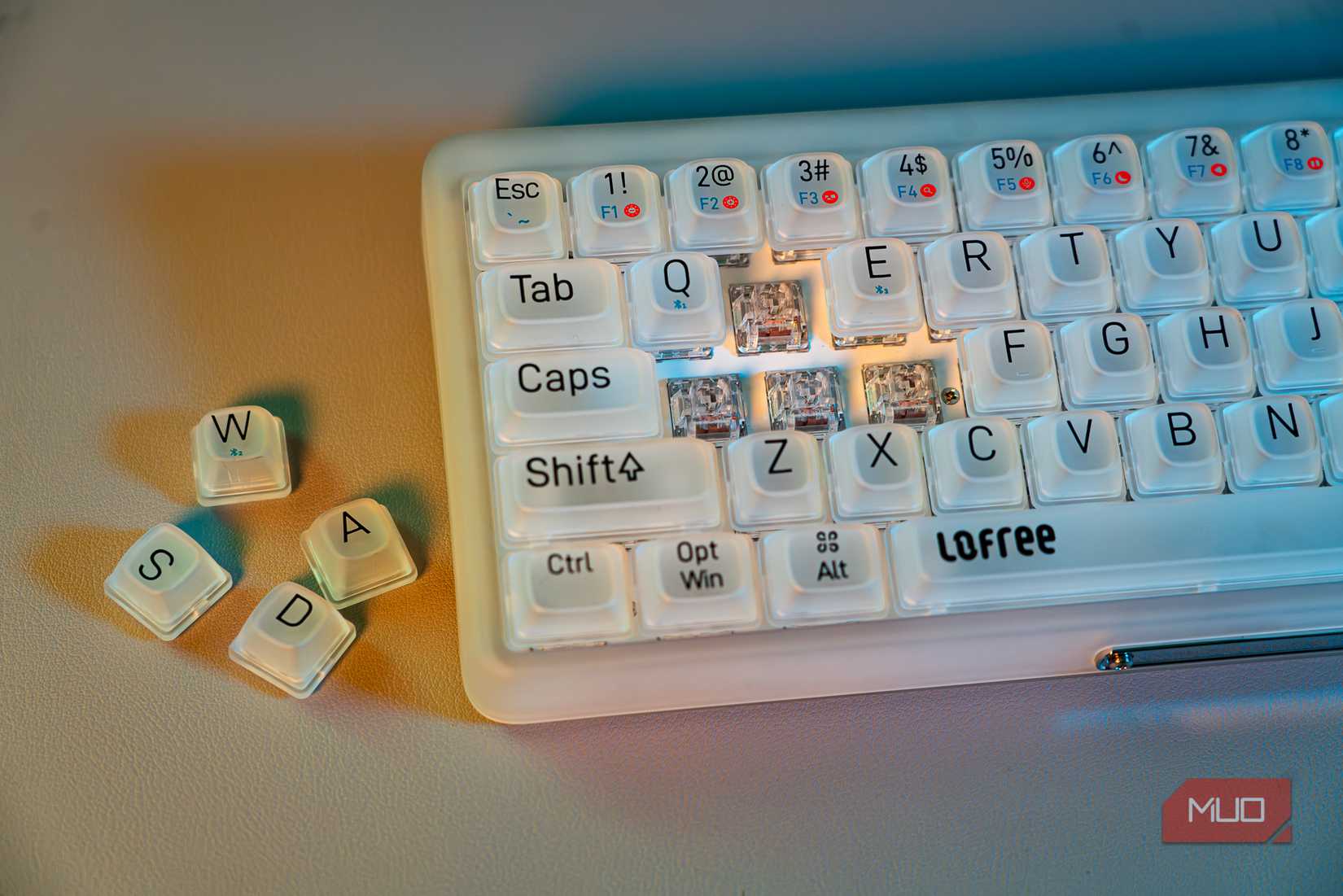 The LOFREE 1 semi transparent mechanical keyboard with some of the keys removed