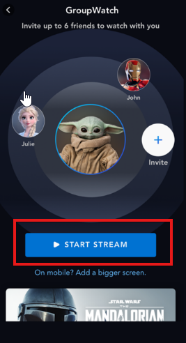 Поле поиска в приложении Disney Plus