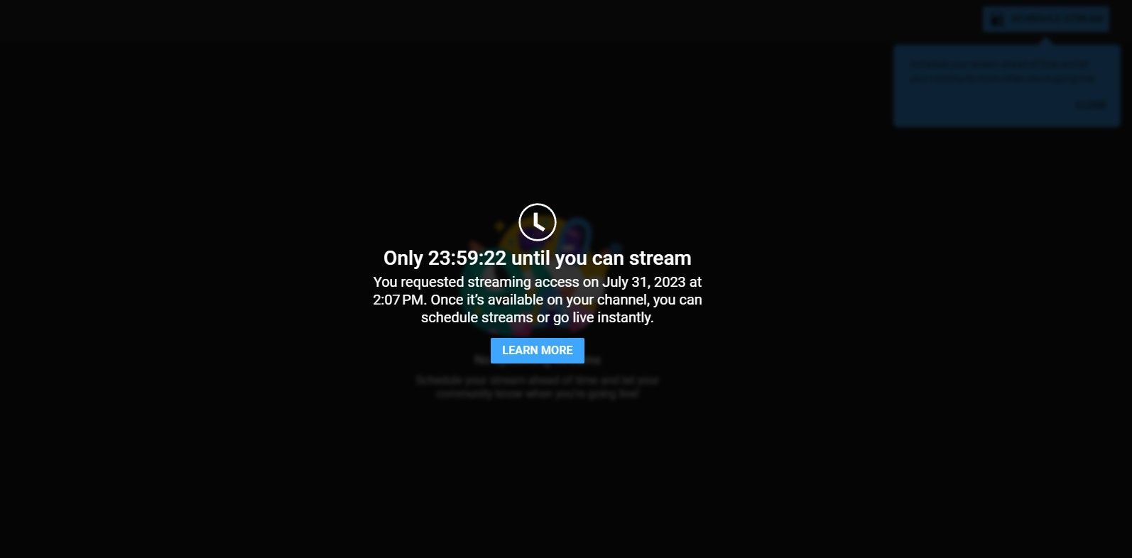 таймер активации трансляций YouTube на 24 часа