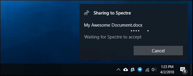 Уведомление о процессе передачи файла на отправляющем ПК