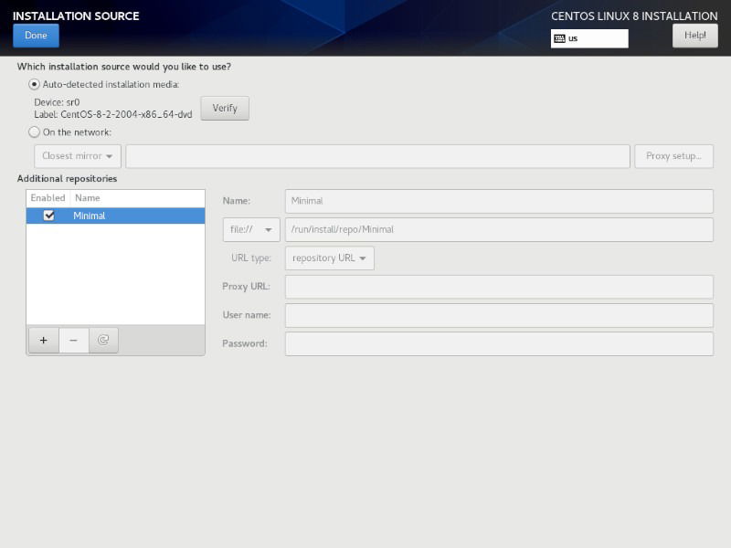 Источник установки: образ DVD или сеть
