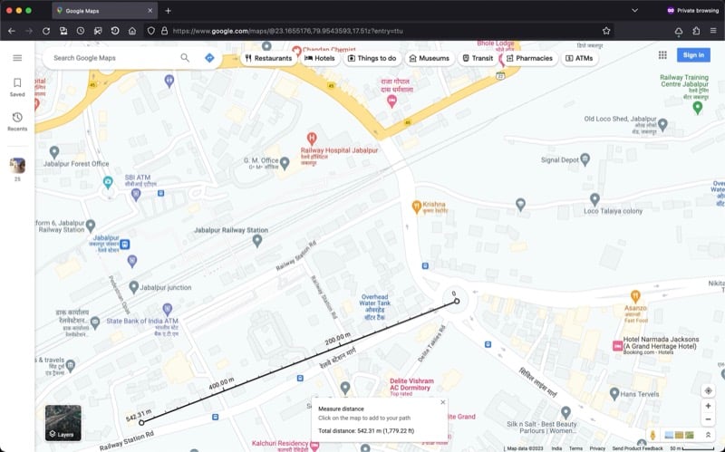 Карта показывает промежуточные отметки и приблизительную середину