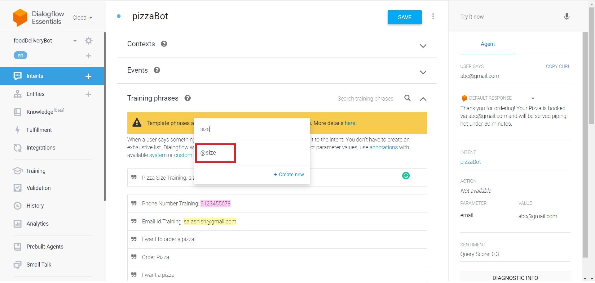 Add size to the intent