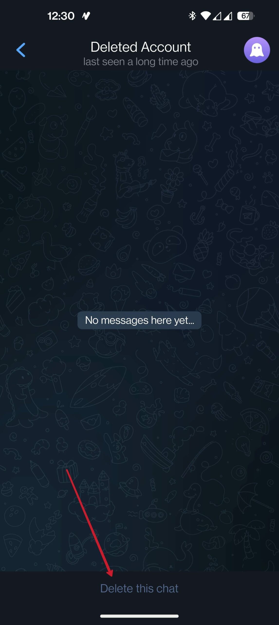 Попытка отправить сообщение удалённому аккаунту: нет поля ввода, только опция удалить чат
