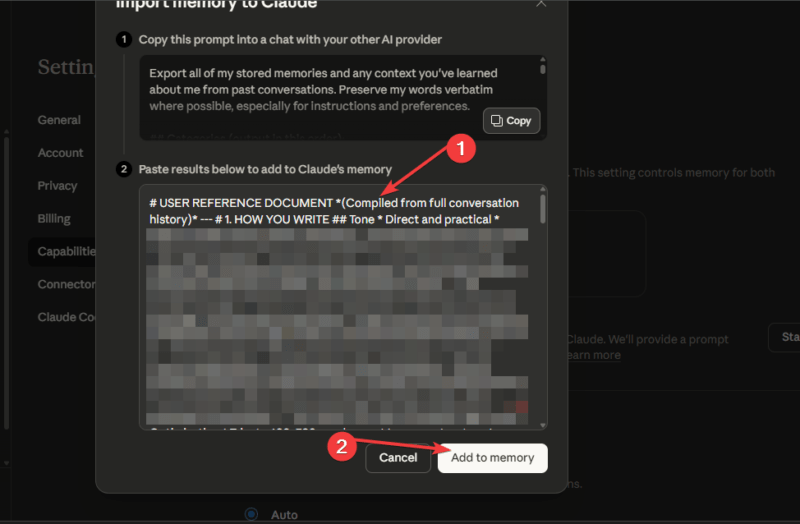 Процесс импорта памяти в Claude