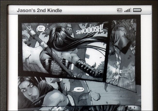 Страница цветного комикса Escape from Wonderland — детали и цвета теряются при конверсии на e-ink