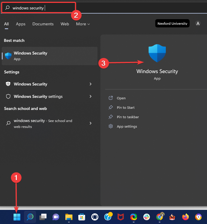 Окно Windows Security, поиск приложения Smite