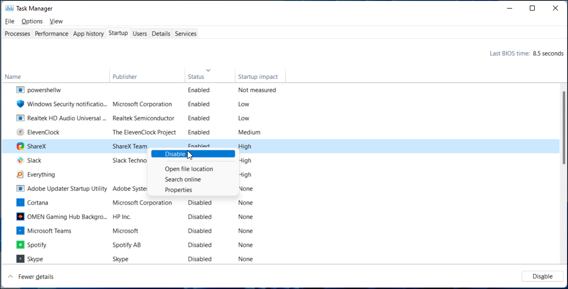 Отключение автозагрузки приложений в Windows 11