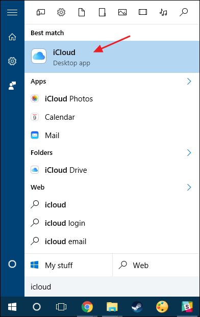 Окно iCloud для Windows
