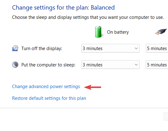 Изменить дополнительные параметры питания