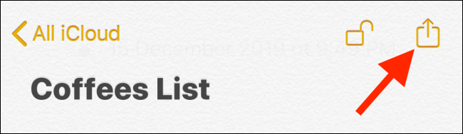 Кнопка «Поделиться» в интерфейсе заметки