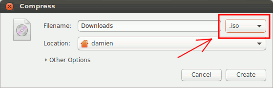 Окно Архиватора: выбор формата .iso