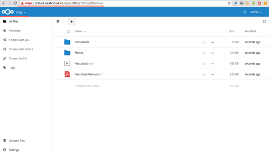 Панель администратора Nextcloud (Файловый менеджер)