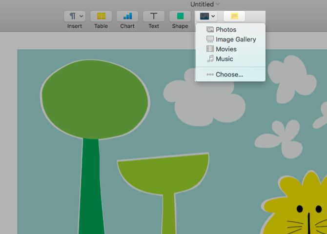 Вставка изображений и медиа в Pages — панель инструментов