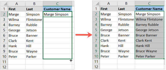 Перетаскивание маркер заполнения для копирования формулы
