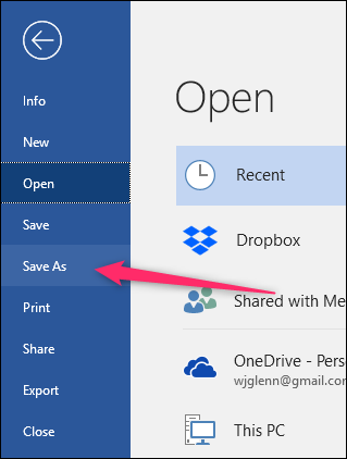 Команда Сохранить как в Word