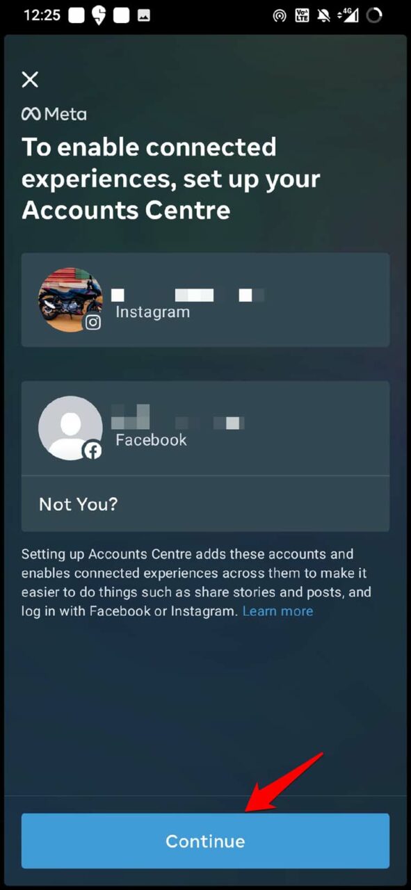 Процесс привязки Instagram к Facebook