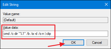 Пример вывода команды dir /b в блокноте — короткий список имён файлов