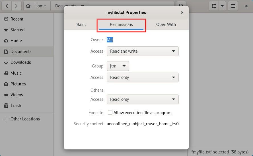 GNOME permissions dialog