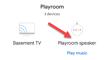 Выберите устройство в приложении Google Home