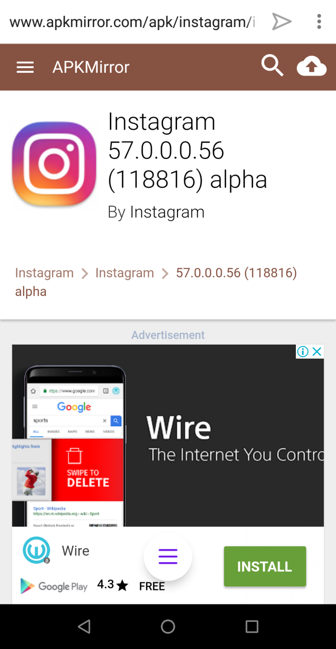 apkmirror app listing page