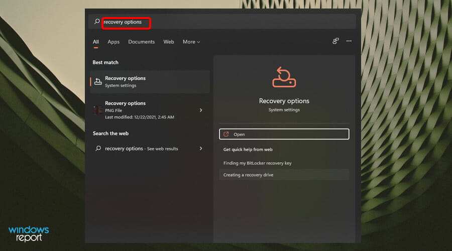 Опции восстановления