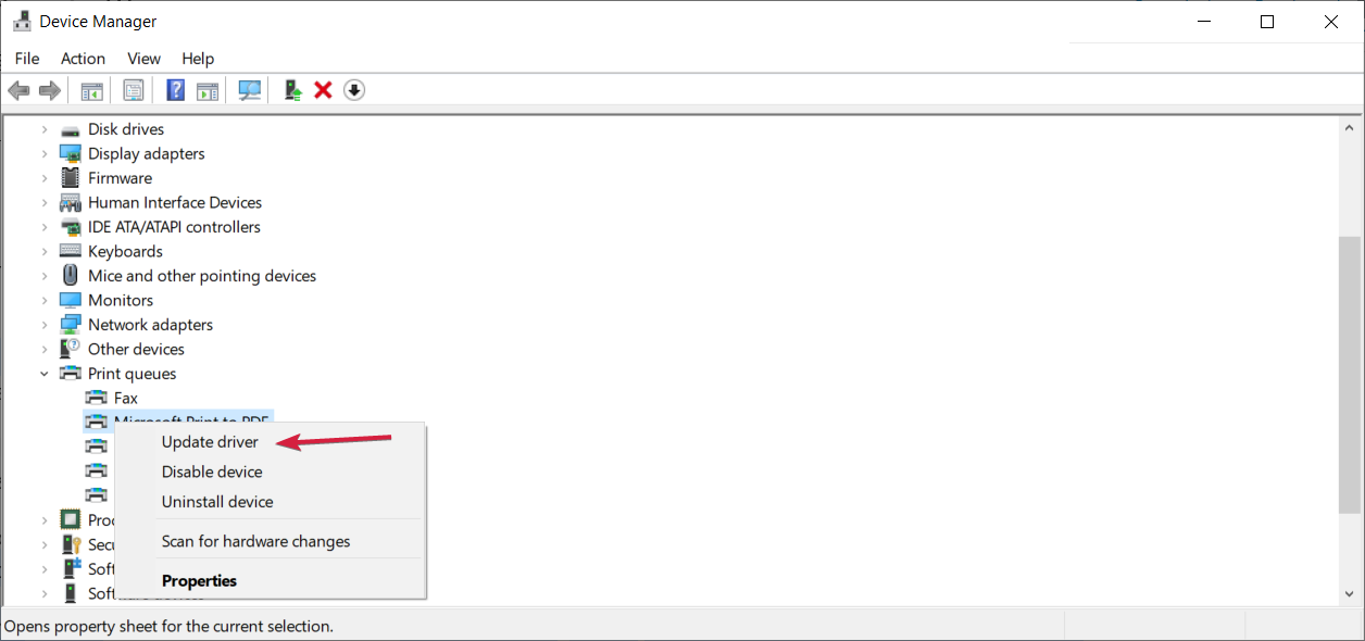 Диспетчер устройств — список принтеров